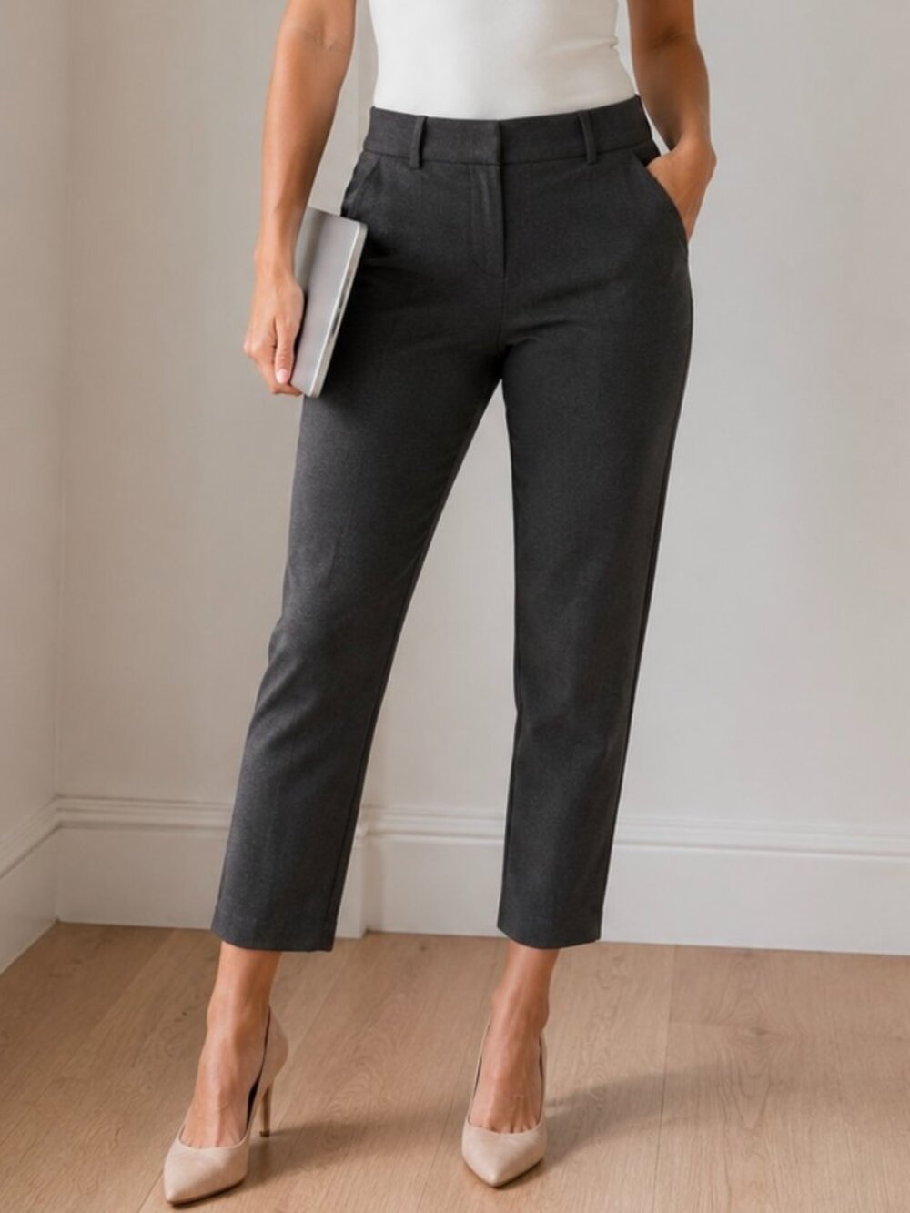 Madison Grey Gray Capri Work Pants 6P Petite Low Rise Stretch Career Pants